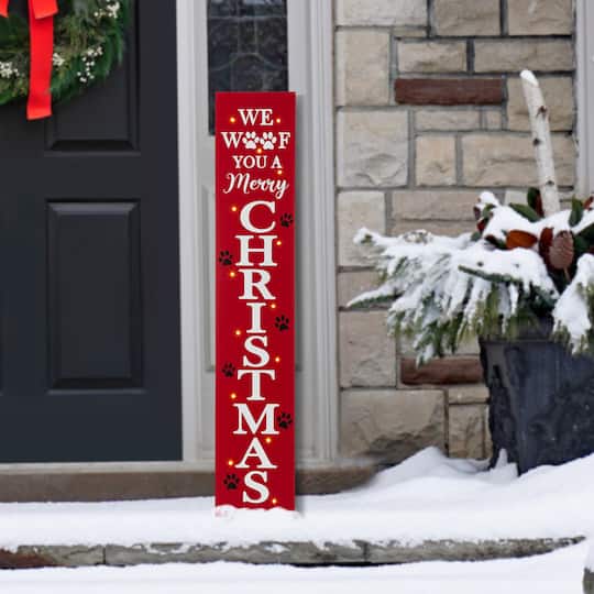 Glitzhome® 3.5ft. Lighted Dog Christmas Porch Sign with Timer
